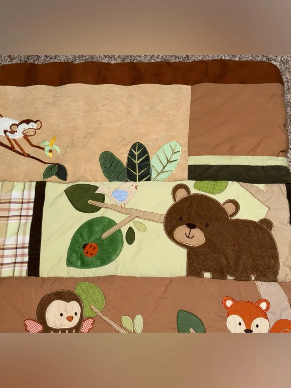 Plush Woodland Animal infant Quilt Brown & Green 50 x 35.5 bed‎ infant toddler